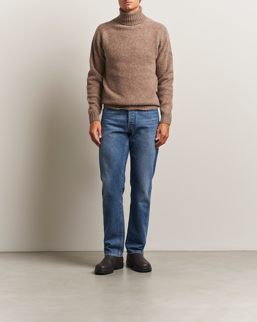 Heren | Truien | Harley Of Scotland | Brushed Supersoft Lambswool Rollneck Tundra