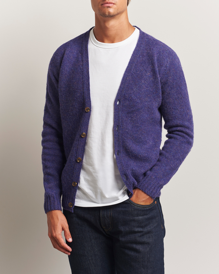 Heren | Truien | Harley Of Scotland | Brushed Supersoft Lambswool Cardigan Iris