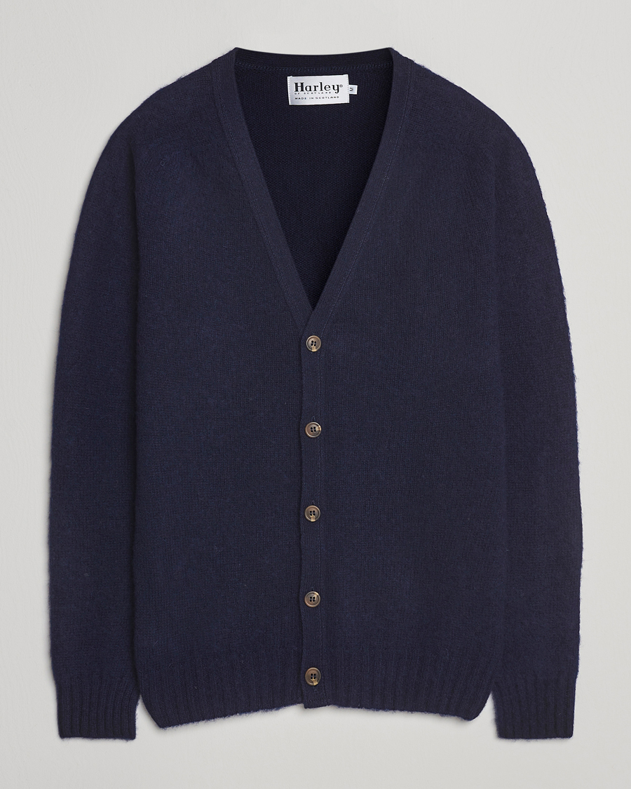 Heren | Truien | Harley Of Scotland | Brushed Supersoft Lambswool Cardigan Navy