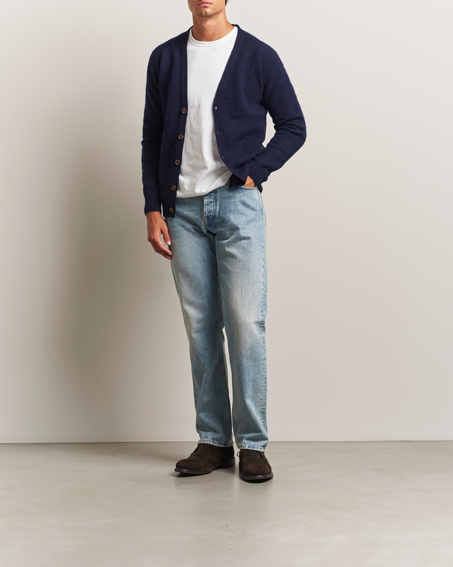 Heren | Truien | Harley Of Scotland | Brushed Supersoft Lambswool Cardigan Navy