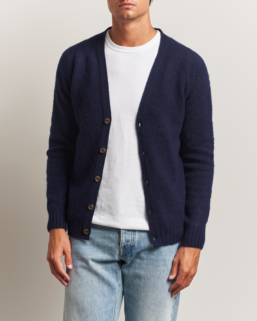 Heren | Truien | Harley Of Scotland | Brushed Supersoft Lambswool Cardigan Navy