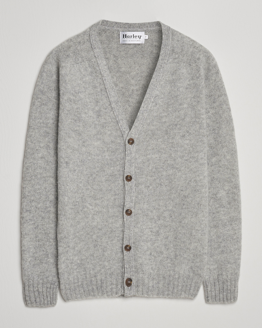 Heren | Truien | Harley Of Scotland | Brushed Supersoft Lambswool Cardigan Silver