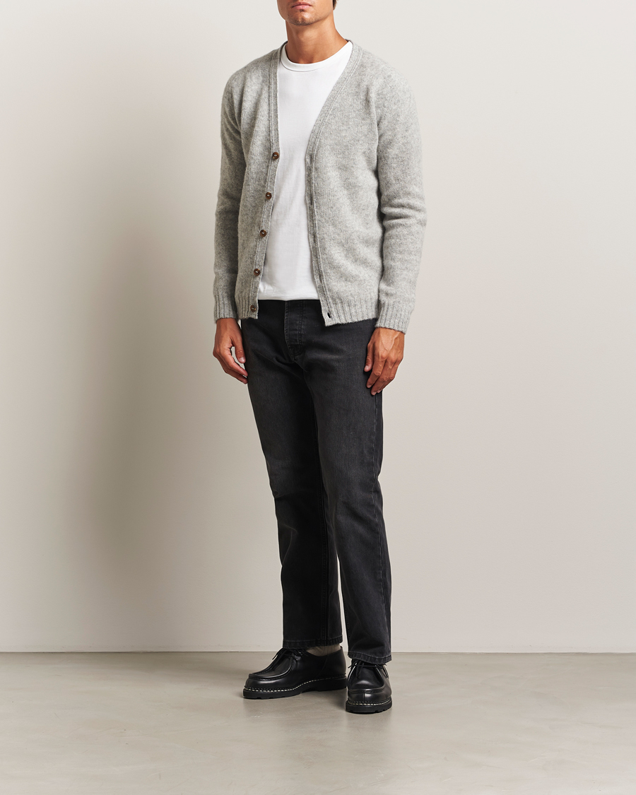 Heren | Truien | Harley Of Scotland | Brushed Supersoft Lambswool Cardigan Silver