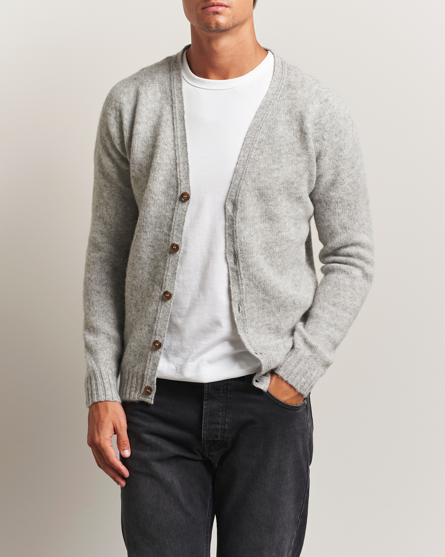 Heren | Truien | Harley Of Scotland | Brushed Supersoft Lambswool Cardigan Silver