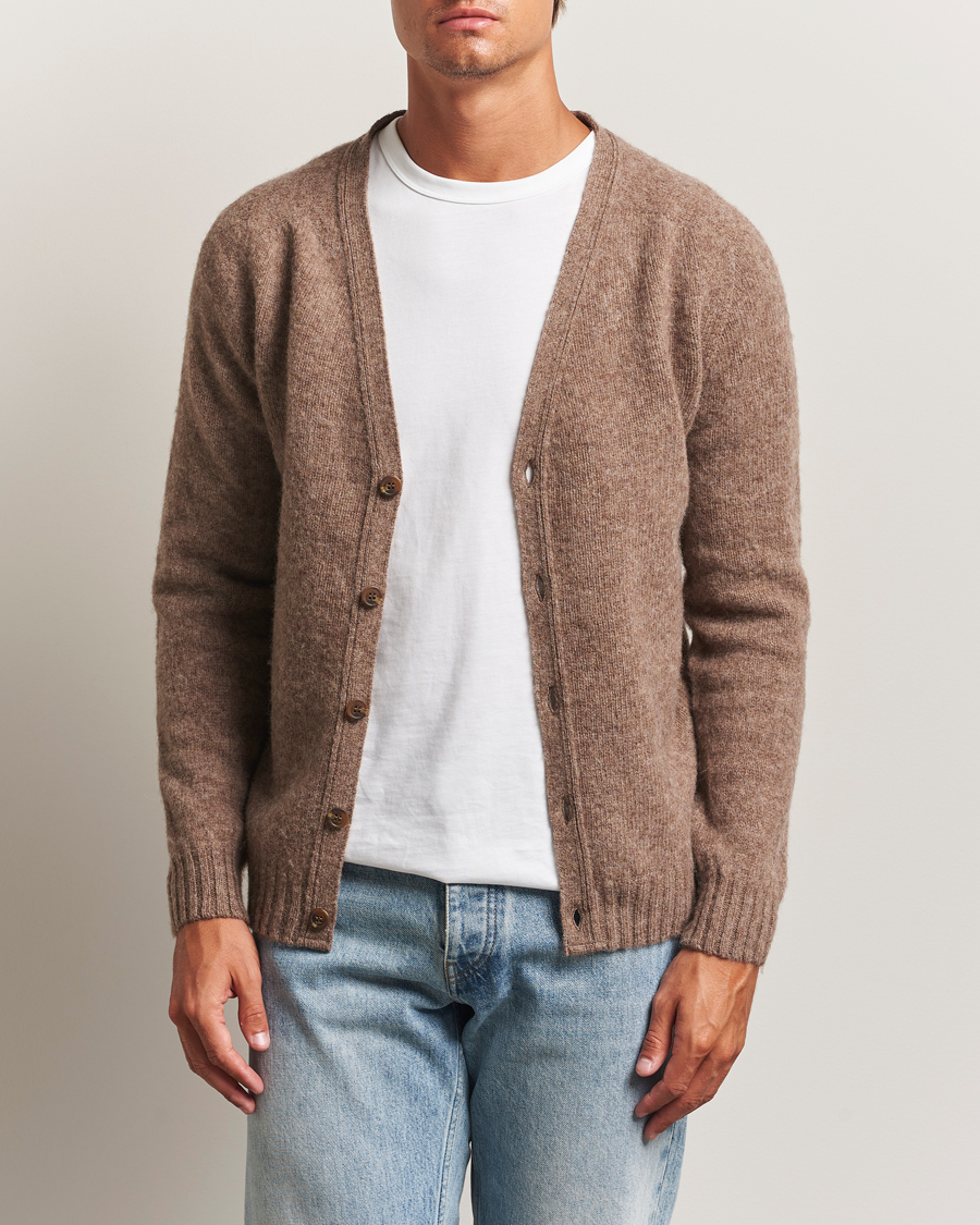 Heren | Truien | Harley Of Scotland | Brushed Supersoft Lambswool Cardigan Tundra