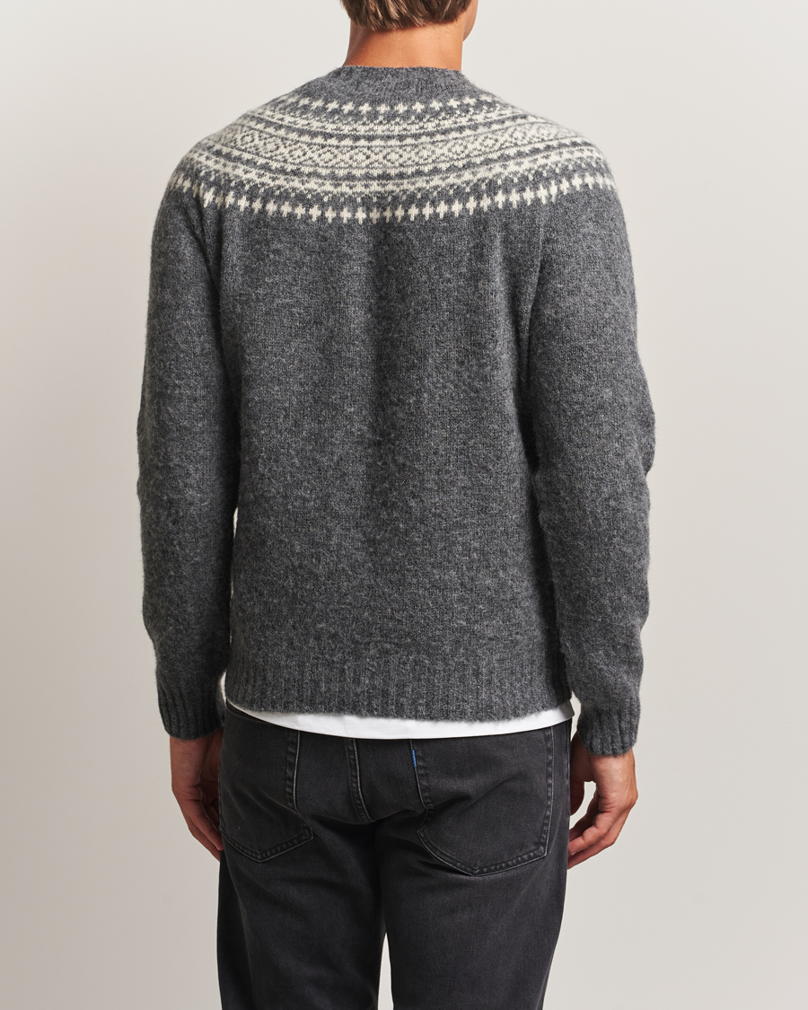 Heren | Truien | Harley Of Scotland | Brushed Supersoft Lambswool Yolk Fairisle Grey