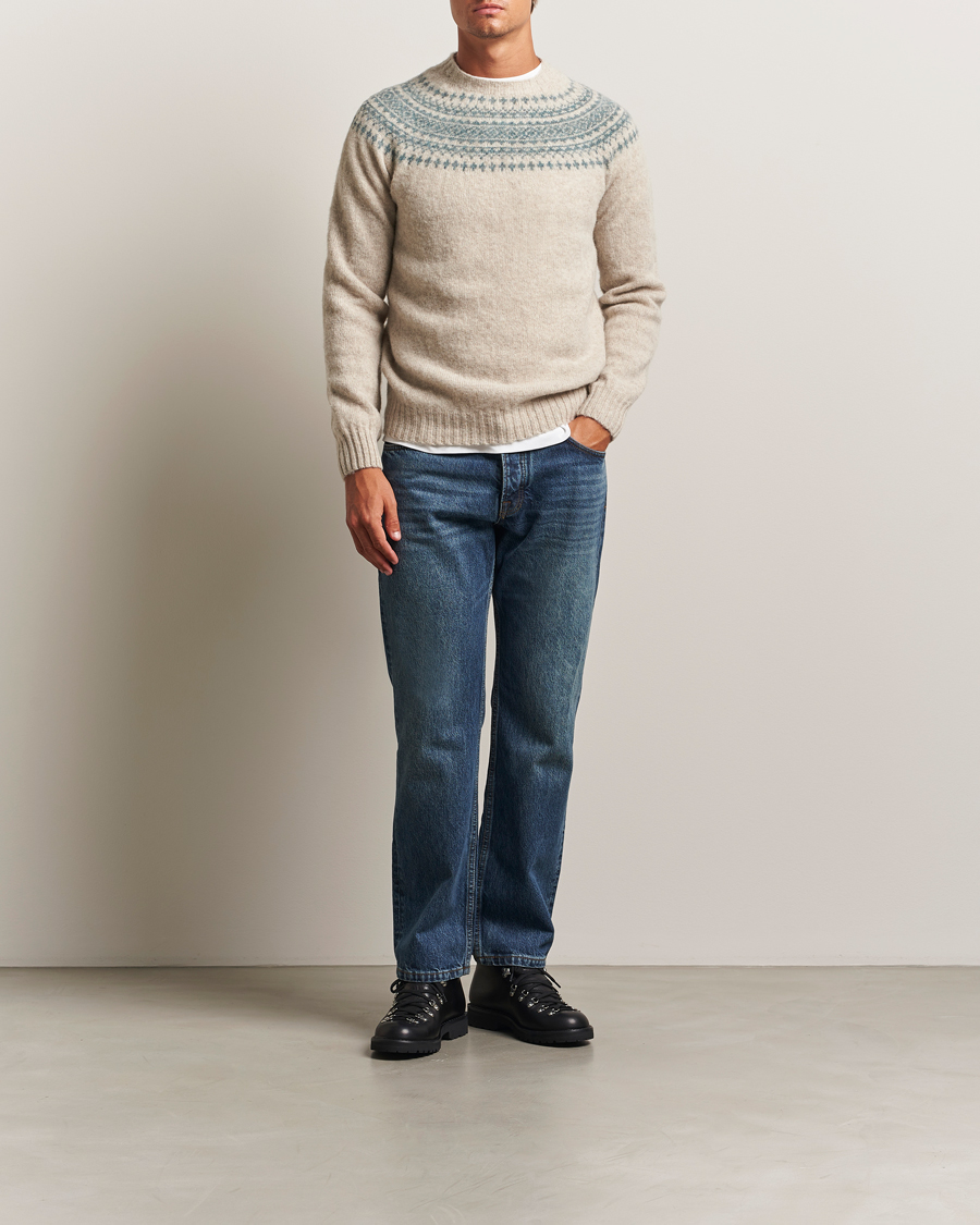 Heren | Truien | Harley Of Scotland | Brushed Supersoft Lambswool Yolk Fairisle Beige