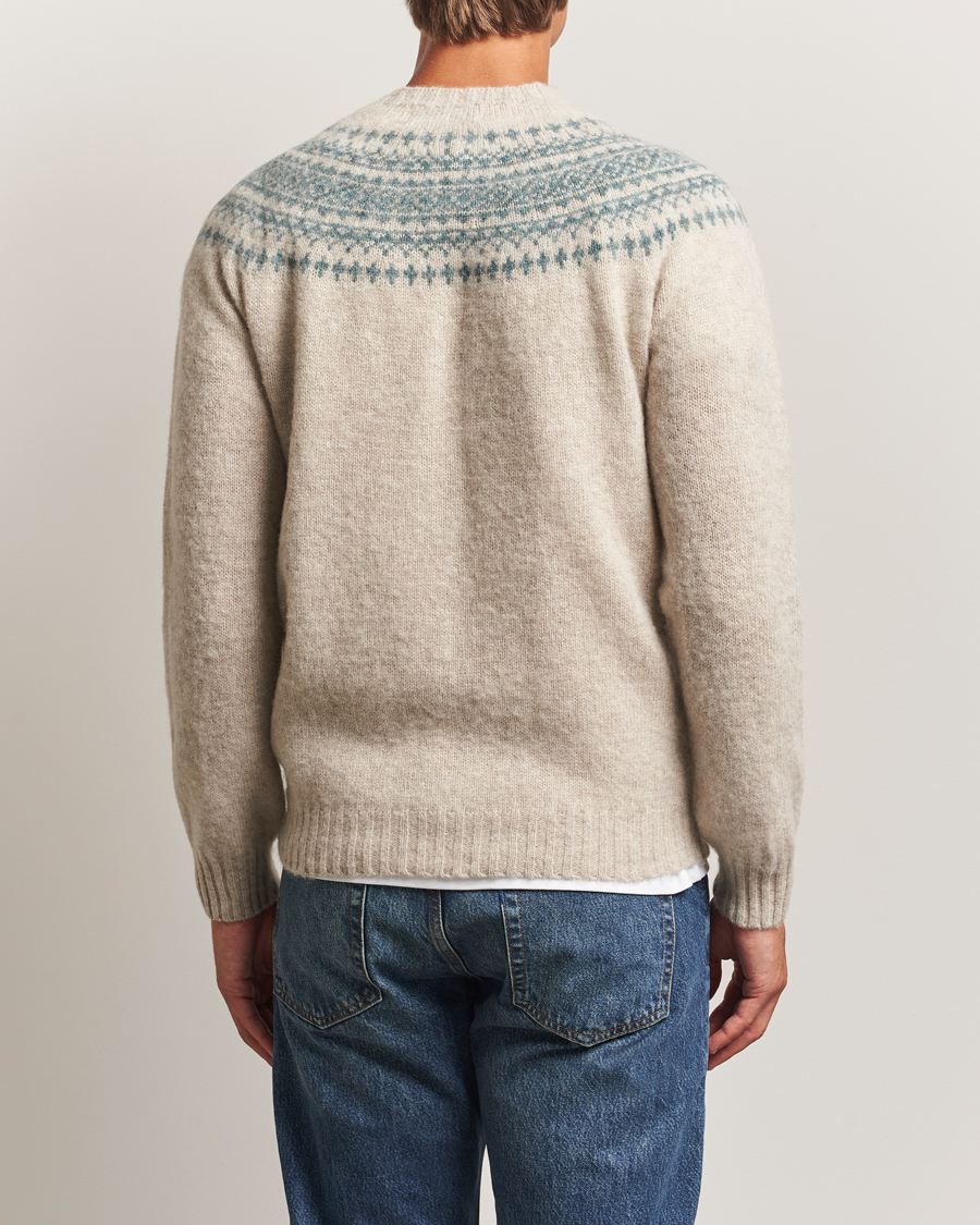 Heren | Truien | Harley Of Scotland | Brushed Supersoft Lambswool Yolk Fairisle Beige