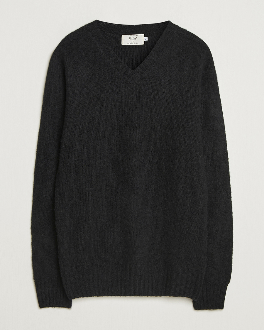 Heren | Truien | Harley Of Scotland for Care of Carl | Harley Of Scotland Brushed Supersoft Lambswool V-Neck Black