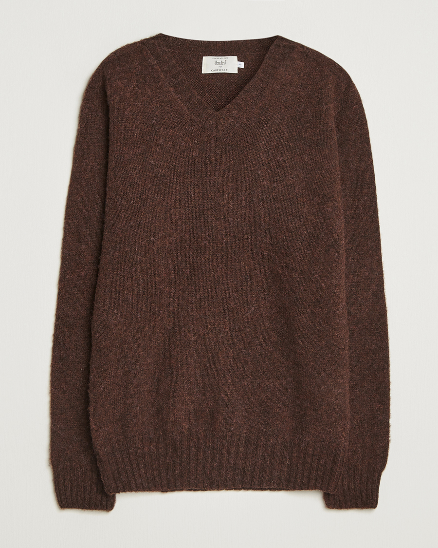 Heren | Truien | Harley Of Scotland | Brushed Supersoft Lambswool V-Neck Brown