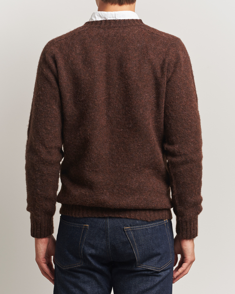 Heren | Truien | Harley Of Scotland | Brushed Supersoft Lambswool V-Neck Brown