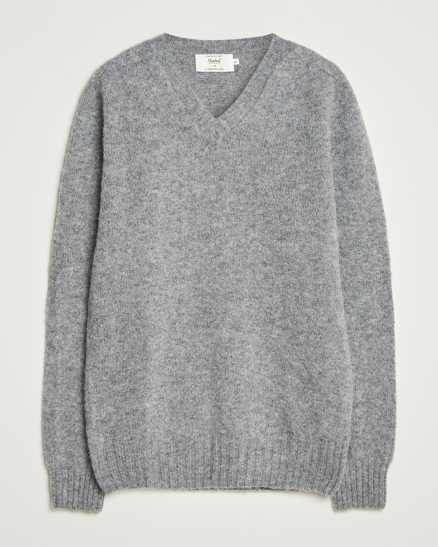 Heren | Truien | Harley Of Scotland for Care of Carl | Harley Of Scotland Brushed Supersoft Lambswool V-Neck Mid Grey
