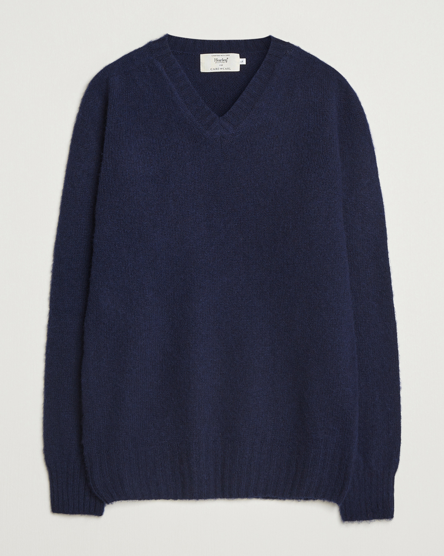 Heren | Truien | Harley Of Scotland for Care of Carl | Harley Of Scotland Brushed Supersoft Lambswool V-Neck Navy