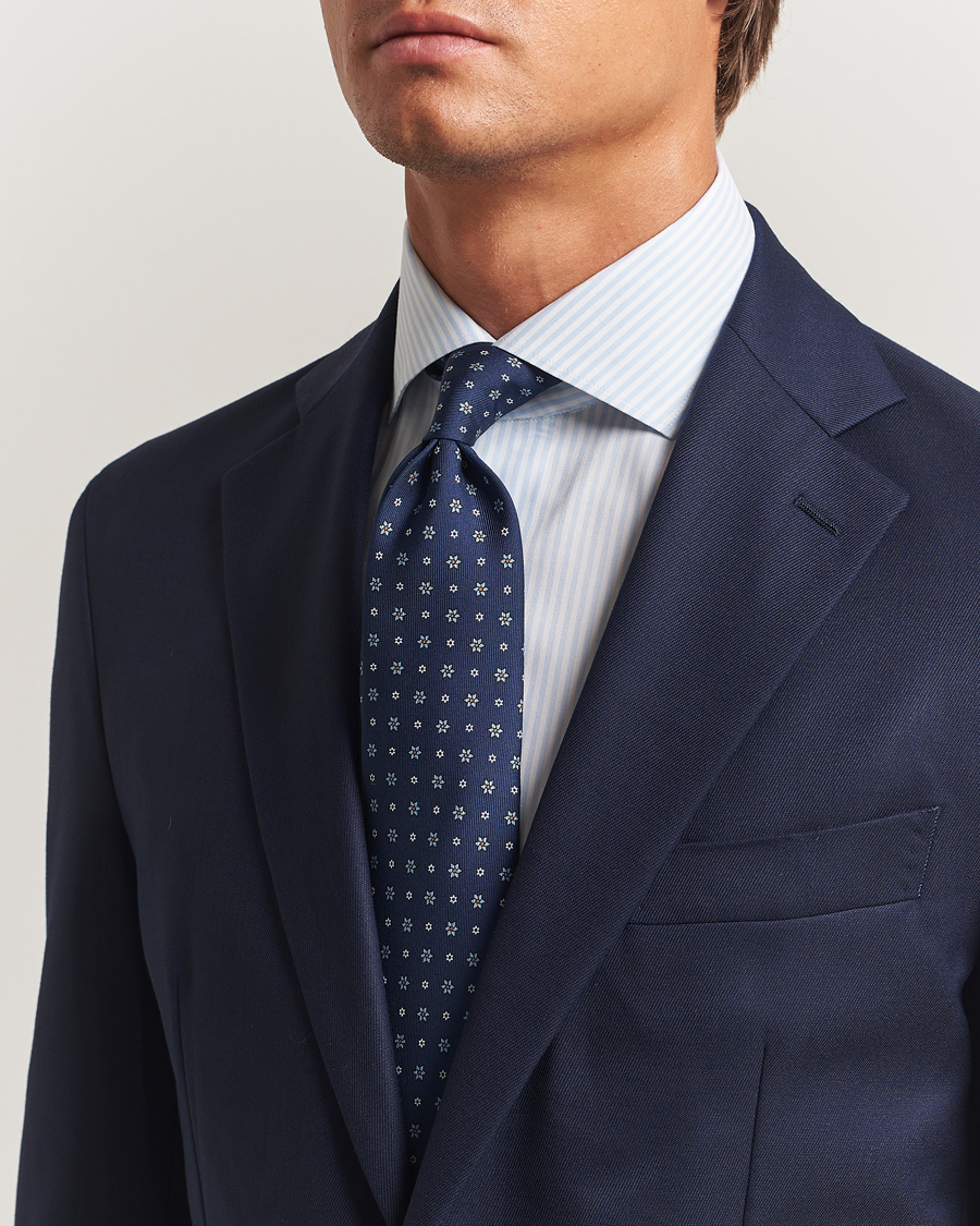 Heren | Stropdassen | E. Marinella | 3-Fold Printed Silk Tie Navy