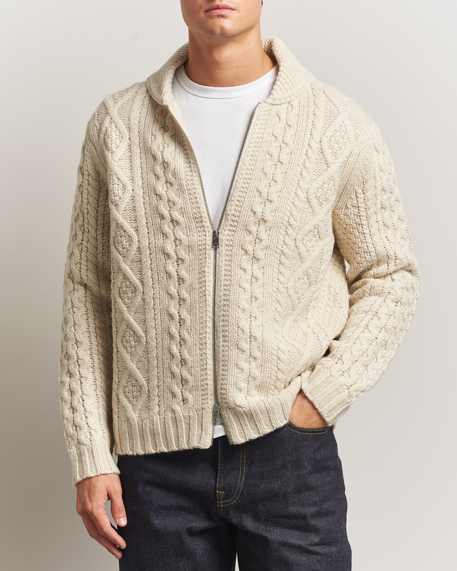 Heren | Truien | Morris | Cornwall Cable Full Zip Jacket OfF White