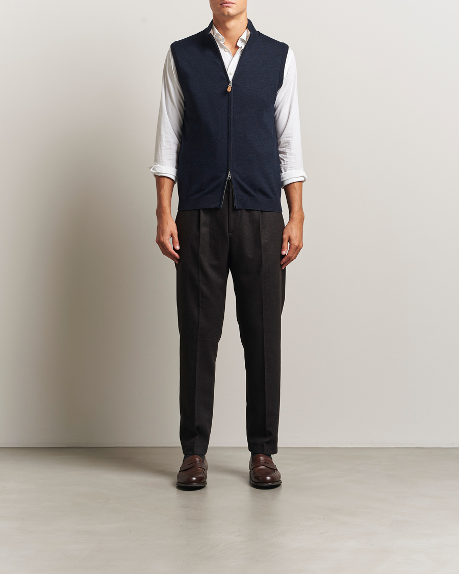Heren | Truien | Morris | Merino Zip Vest Navy