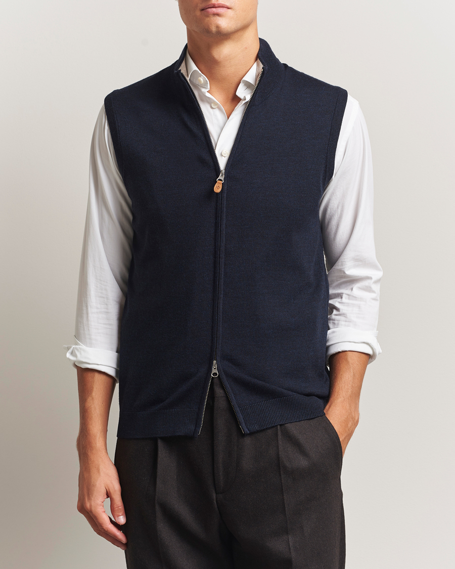 Heren | Truien | Morris | Merino Zip Vest Navy