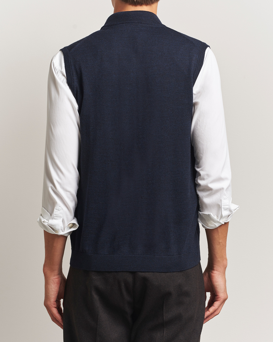 Heren | Truien | Morris | Merino Zip Vest Navy