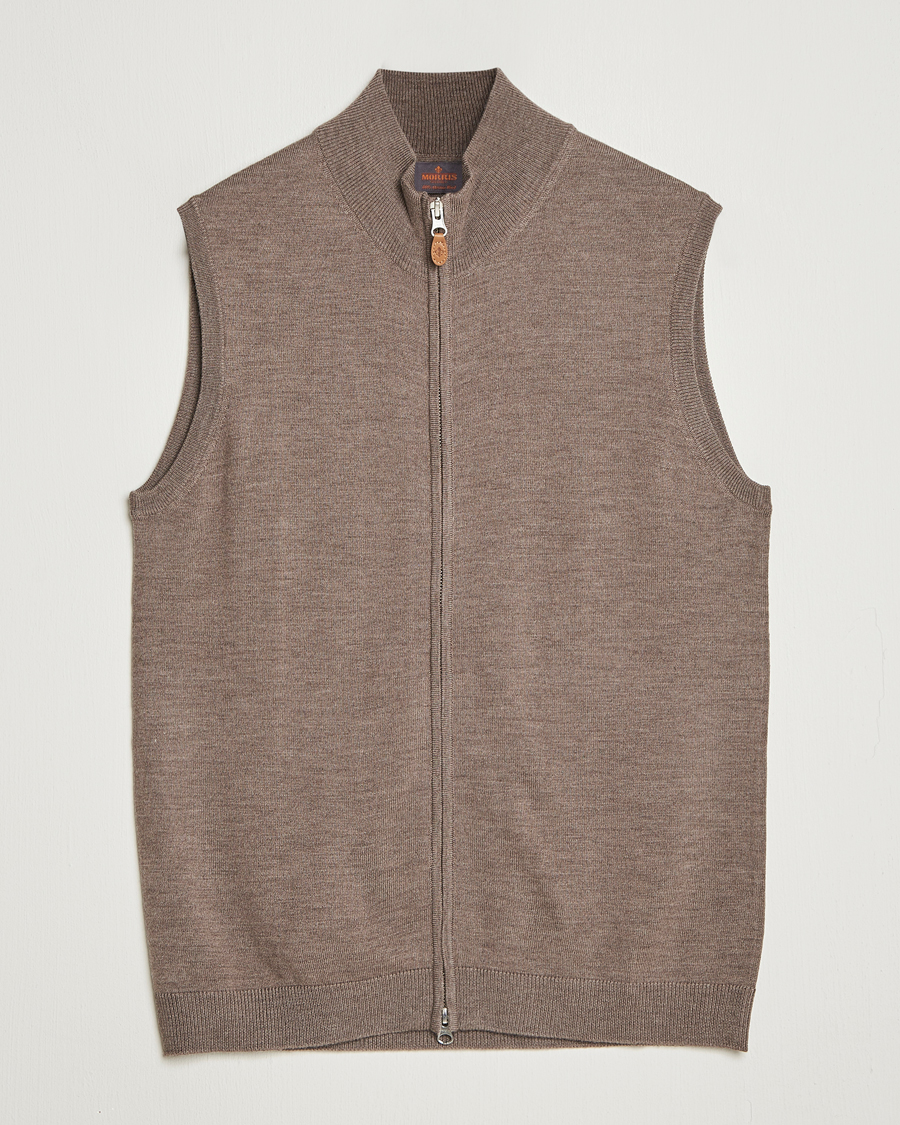 Heren | Truien | Morris | Merino Zip Vest Brown