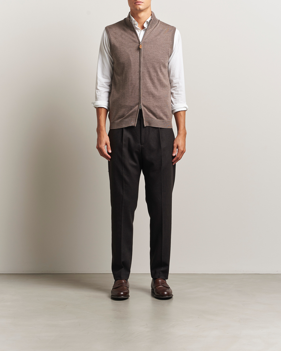 Heren | Truien | Morris | Merino Zip Vest Brown