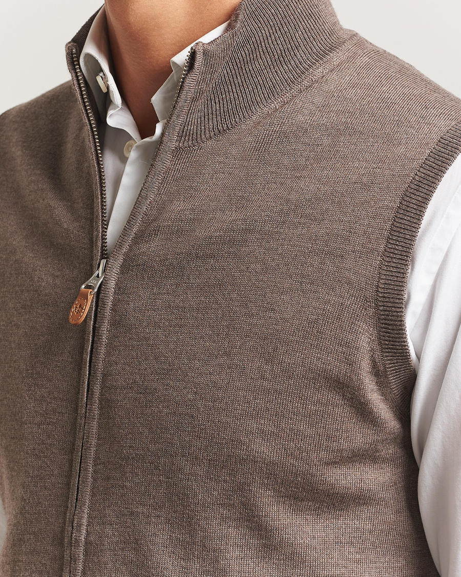 Heren | Truien | Morris | Merino Zip Vest Brown