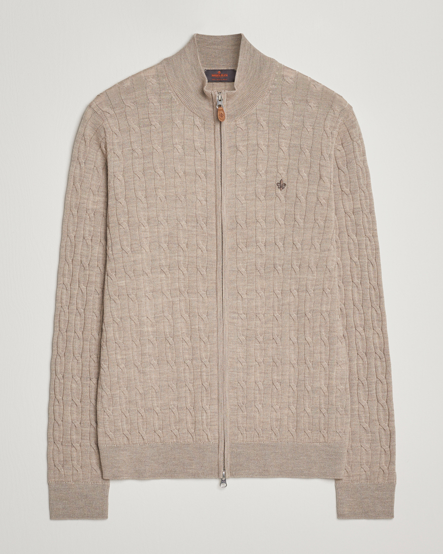 Heren | Truien | Morris | Merino Cable Zip Cardigan Khaki