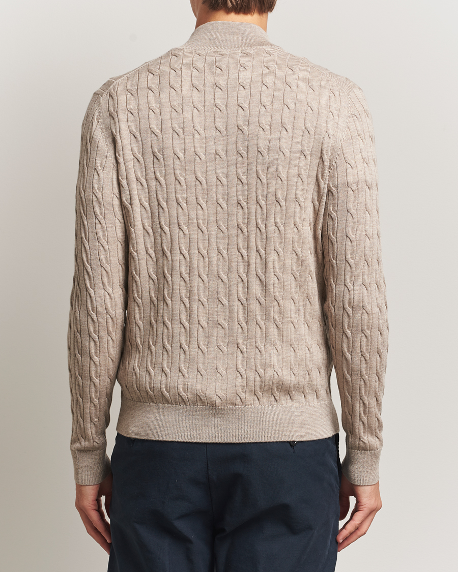 Heren | Truien | Morris | Merino Cable Zip Cardigan Khaki