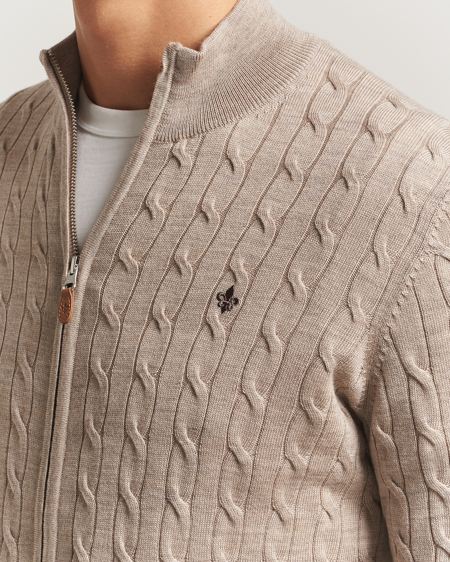 Heren | Truien | Morris | Merino Cable Zip Cardigan Khaki