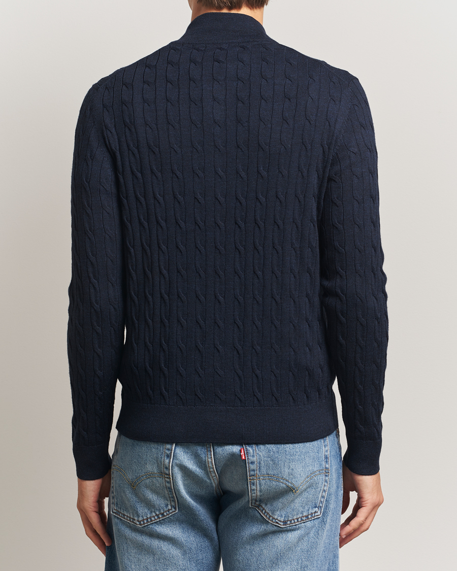 Heren | Truien | Morris | Merino Cable Zip Cardigan Navy