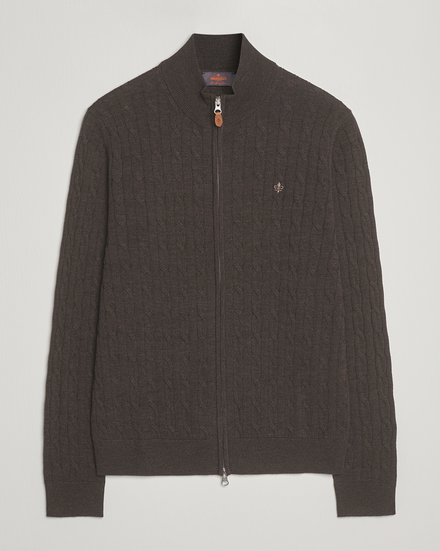 Heren | Truien | Morris | Merino Cable Zip Cardigan Brown
