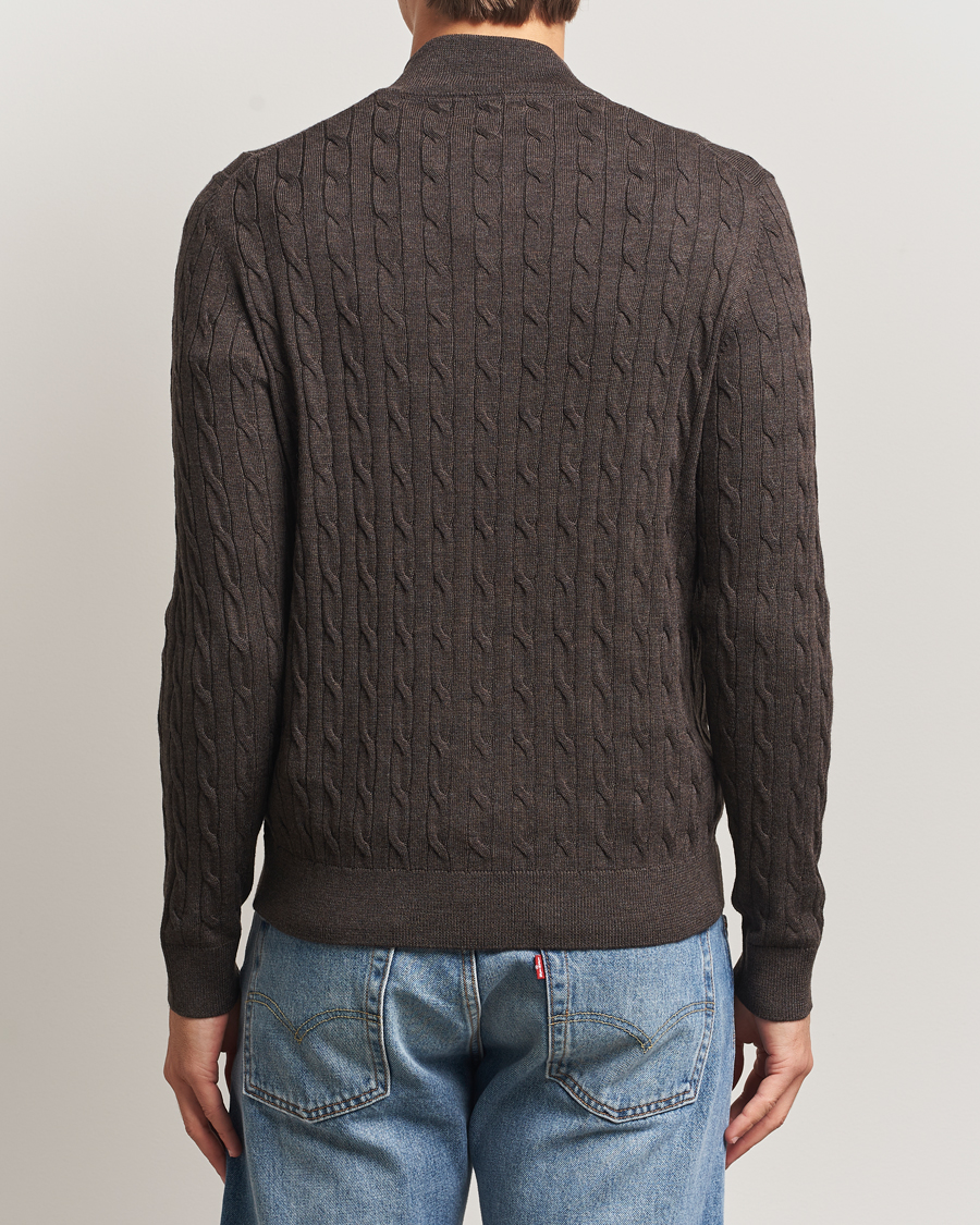 Heren | Truien | Morris | Merino Cable Zip Cardigan Brown