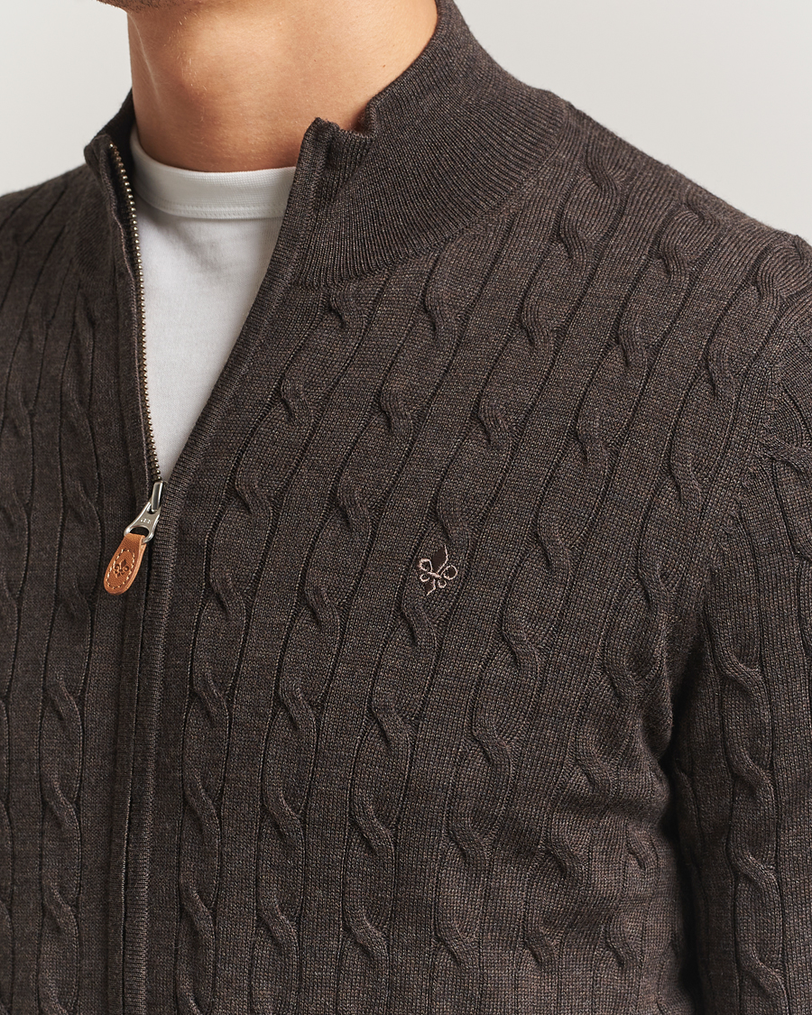 Heren | Truien | Morris | Merino Cable Zip Cardigan Brown