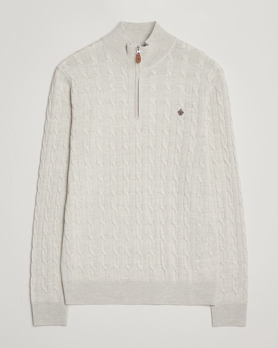 Heren | Truien | Morris | Merino Cable Half Zip Off White