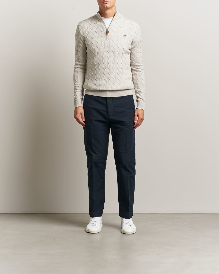 Heren | Truien | Morris | Merino Cable Half Zip Off White