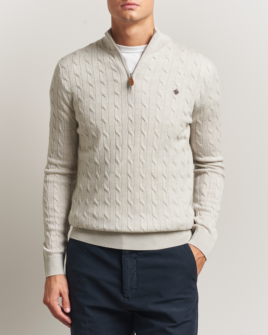 Heren | Truien | Morris | Merino Cable Half Zip Off White