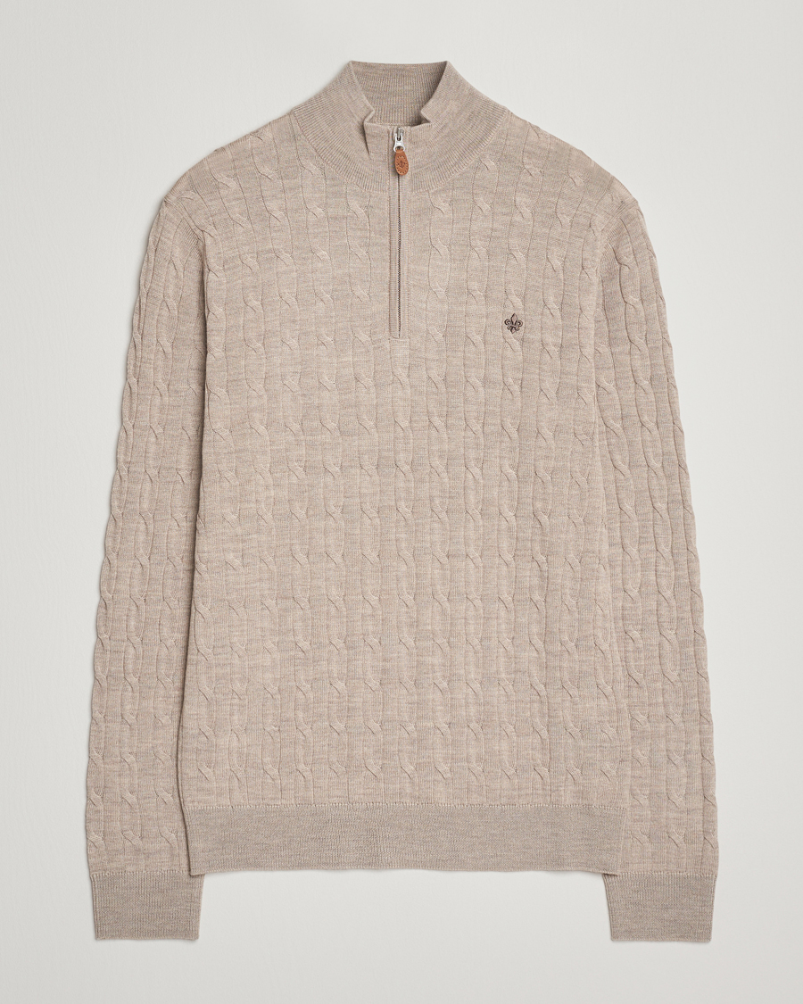 Heren | Truien | Morris | Merino Cable Half Zip Khaki