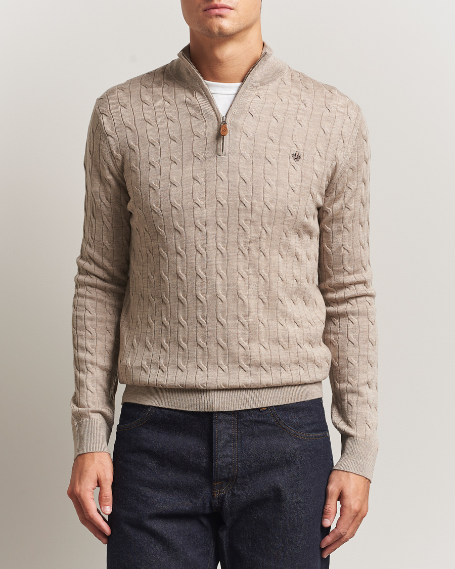 Heren | Truien | Morris | Merino Cable Half Zip Khaki