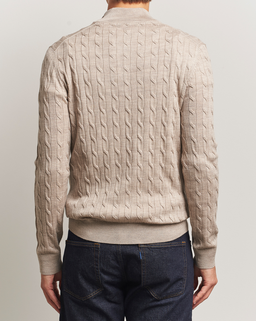 Heren | Truien | Morris | Merino Cable Half Zip Khaki