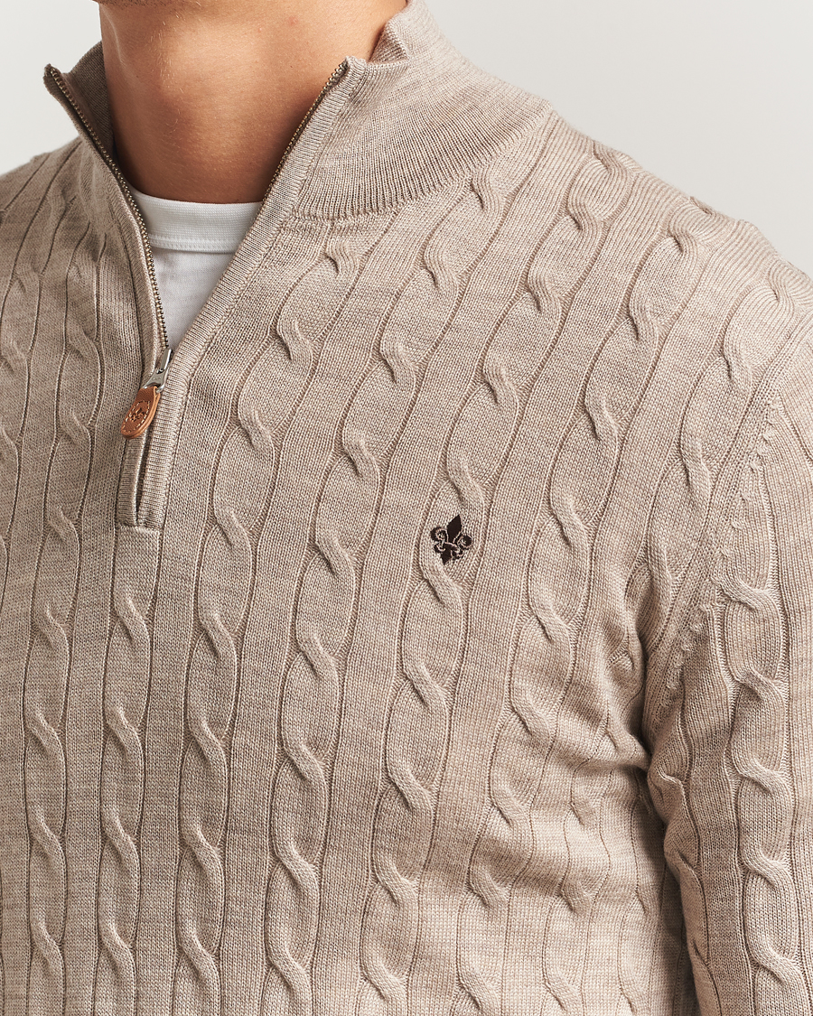 Heren | Truien | Morris | Merino Cable Half Zip Khaki