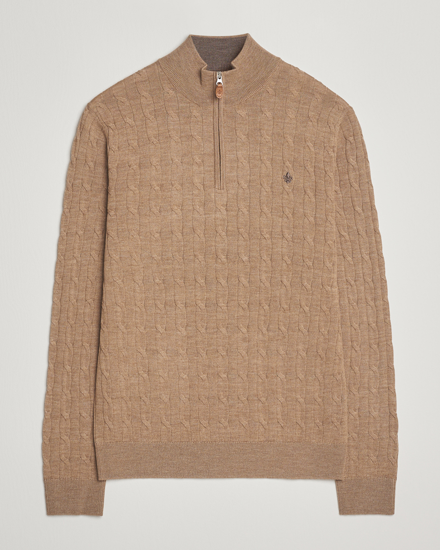 Heren | Truien | Morris | Merino Cable Half Zip Camel