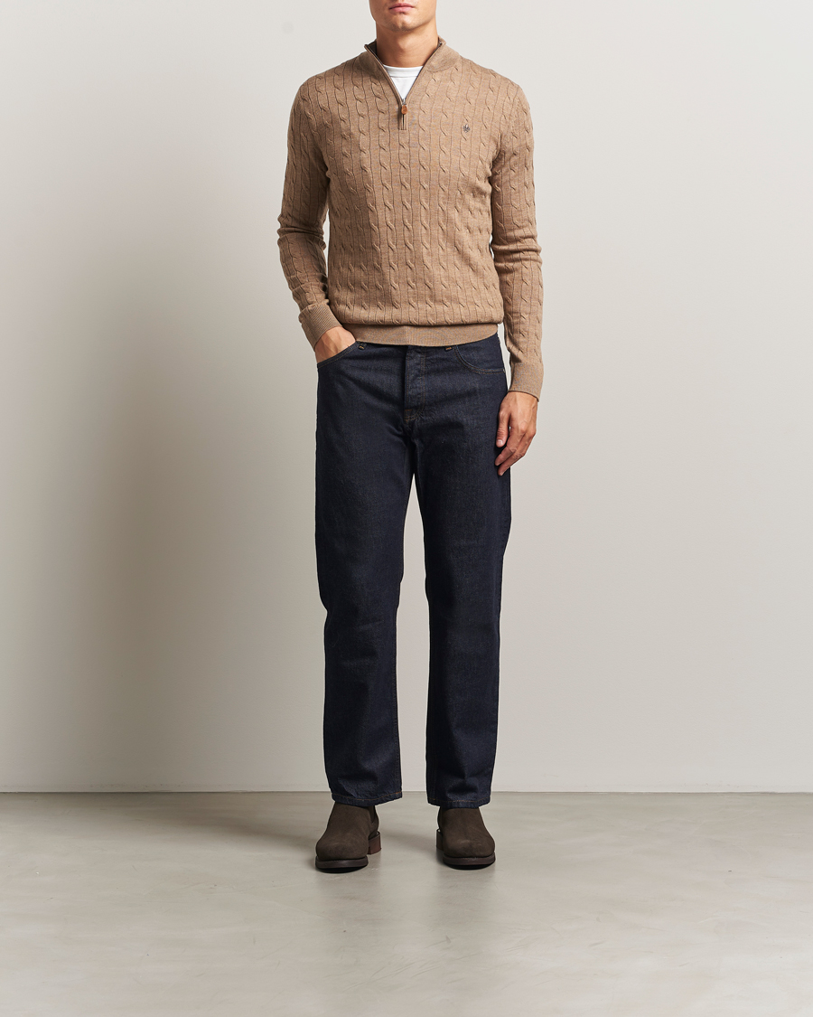 Heren | Truien | Morris | Merino Cable Half Zip Camel
