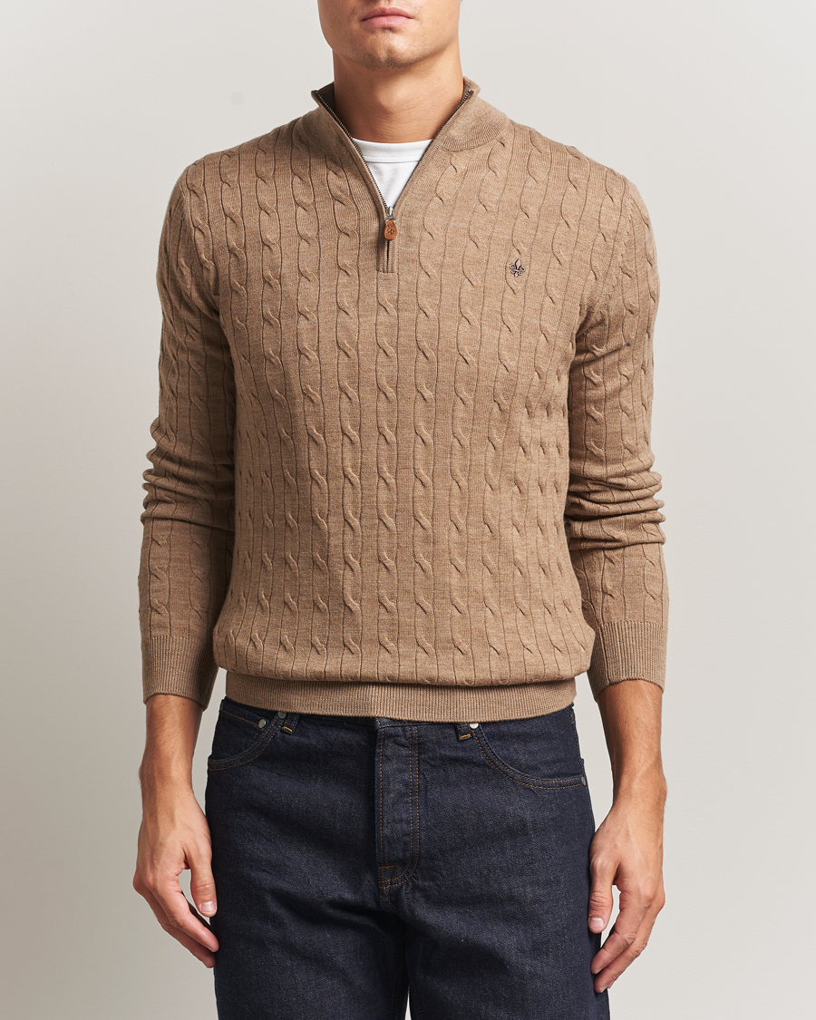 Heren | Truien | Morris | Merino Cable Half Zip Camel