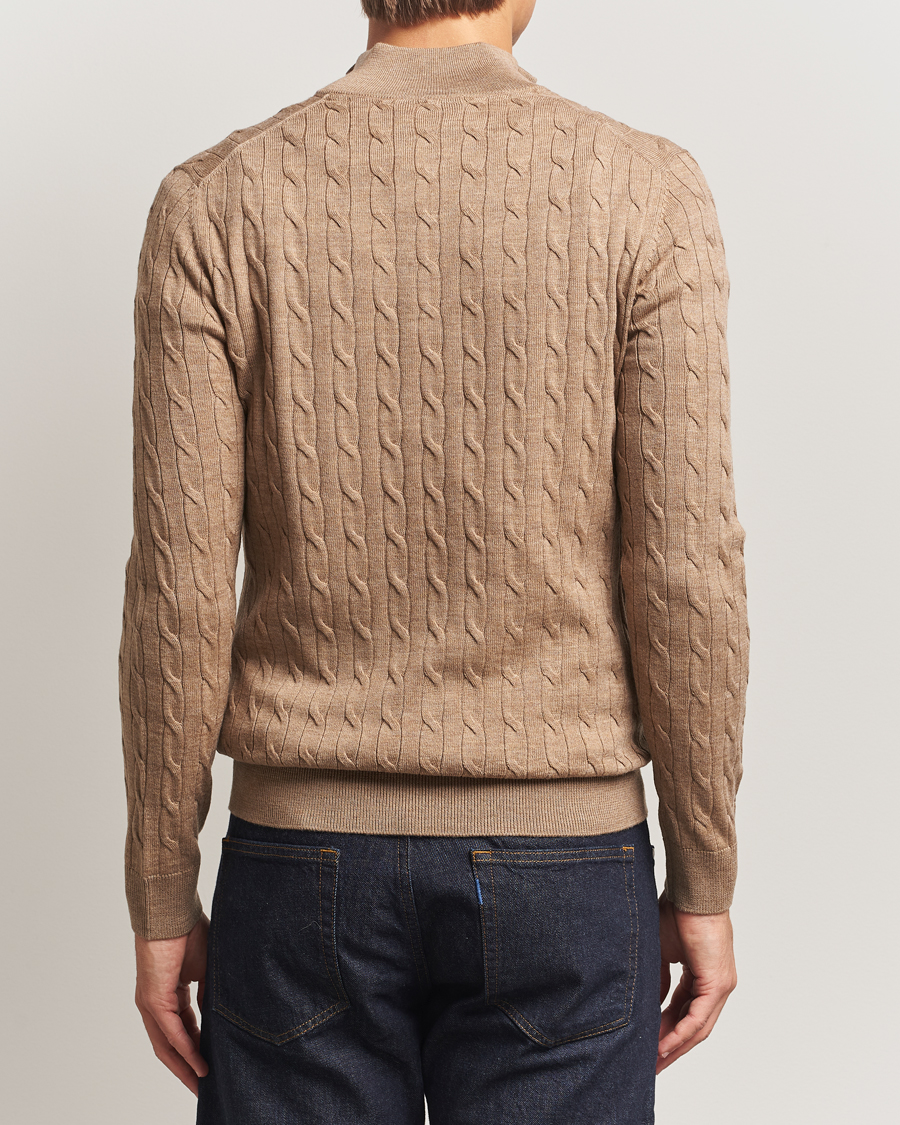 Heren | Truien | Morris | Merino Cable Half Zip Camel