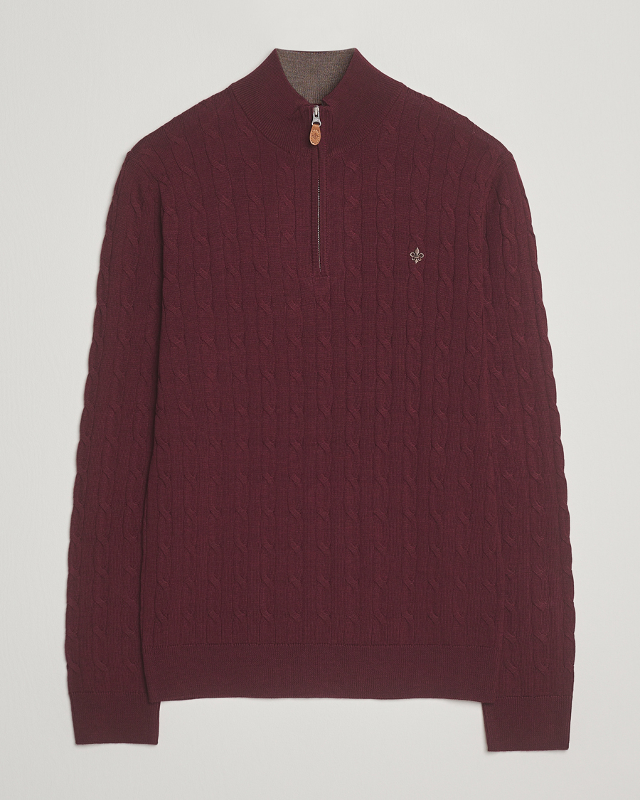 Heren | Truien | Morris | Merino Cable Half Zip Wine Red
