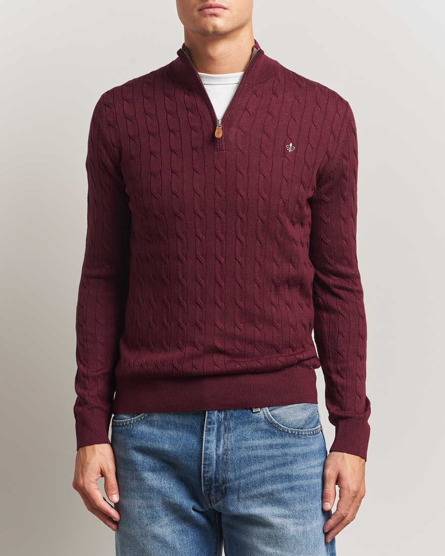Heren | Truien | Morris | Merino Cable Half Zip Wine Red