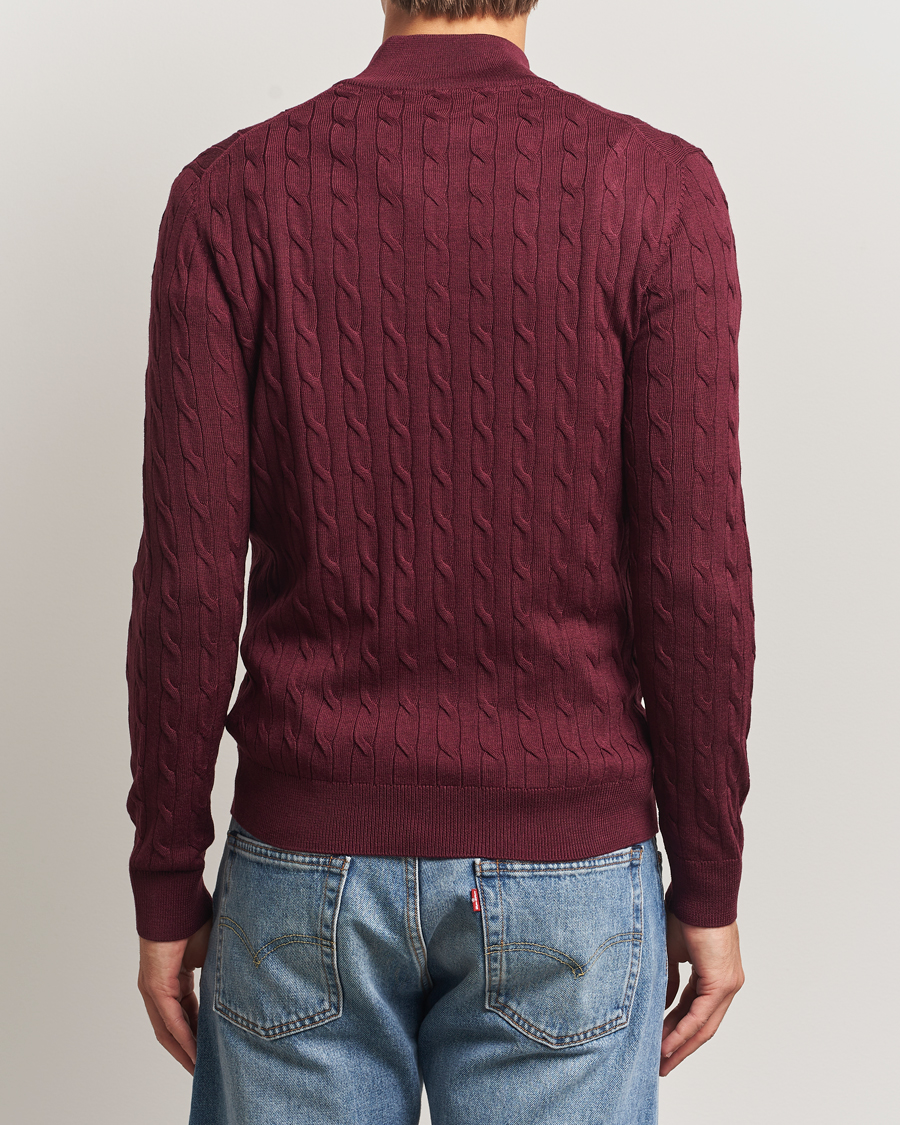 Heren | Truien | Morris | Merino Cable Half Zip Wine Red
