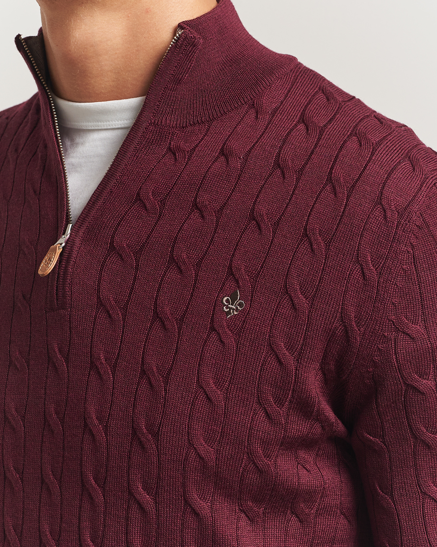 Heren | Truien | Morris | Merino Cable Half Zip Wine Red