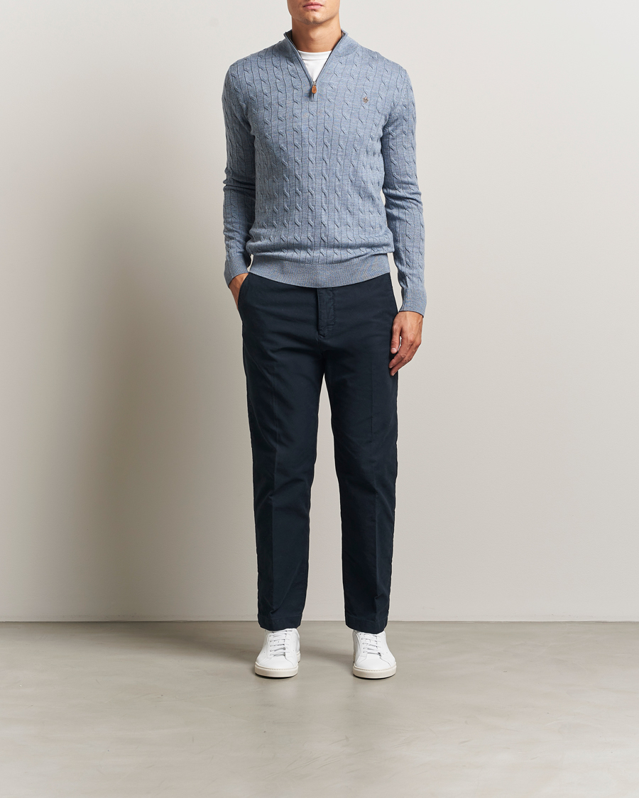 Heren | Truien | Morris | Merino Cable Half Zip Blue