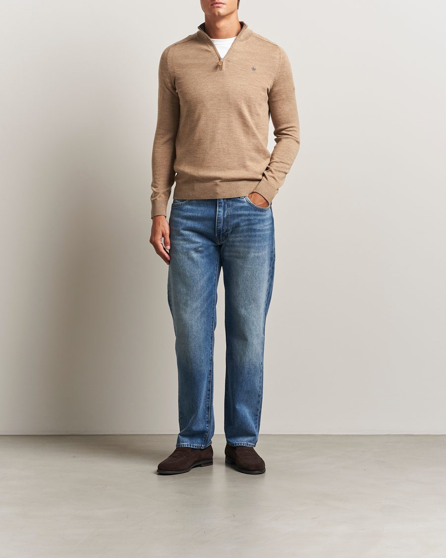 Heren | Truien | Morris | John Merino Half Zip Camel