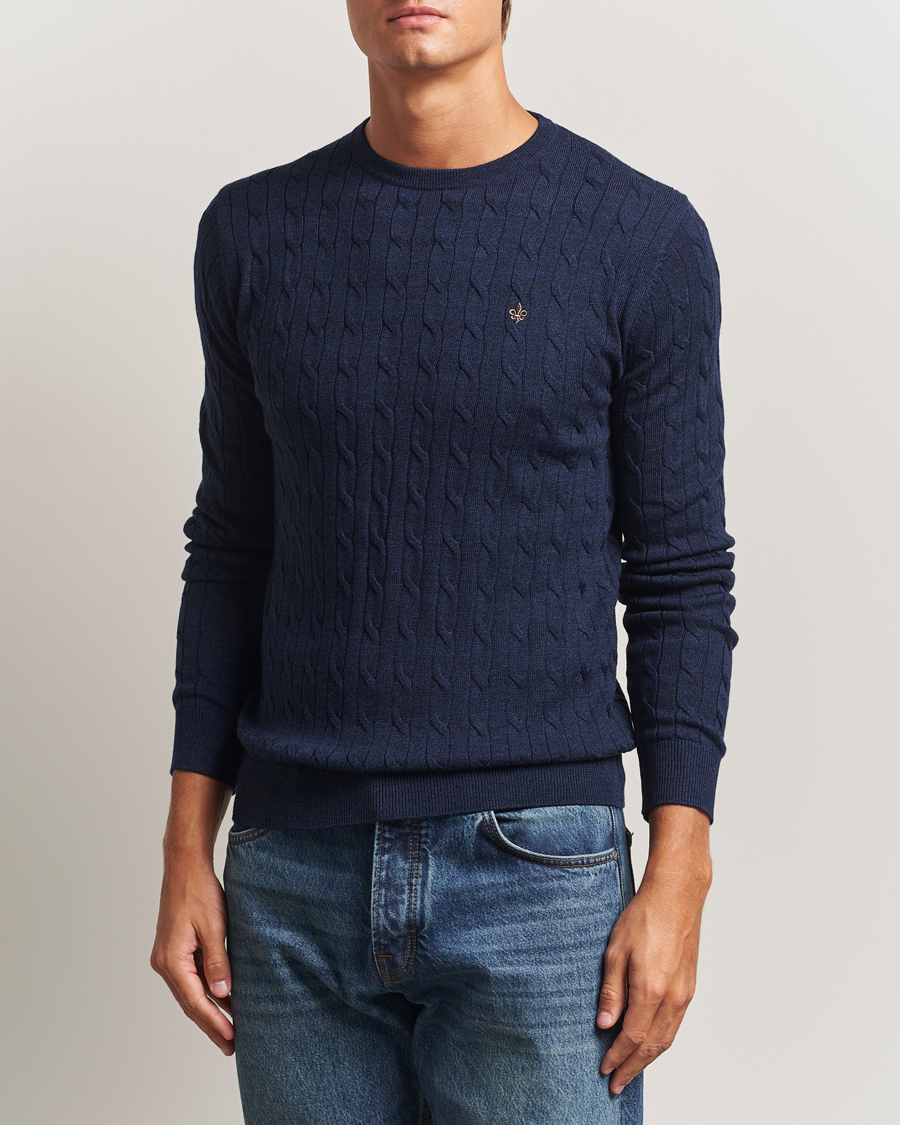 Heren | Truien | Morris | Merino Cable O-Neck Dark Blue